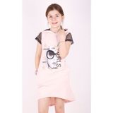 Toontoy Kız Çocuk Kapüşonlu Cepli Elbise - 5 Yaş - Pudra