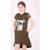 Toontoy Kız Çocuk Kapüşonlu Cepli Elbise - 7 Yaş - Haki