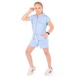 TOONTOY Kız Çocuk Kapüşonlu Fermuarlı Cepli Kısa Kol Kısa Tulum - Bağcık Detaylı, 10-11 Yaş, Kapüşonlu Fermuarlı Cepli Kısa Kol Kısa Tulum, Mavi, Kadın