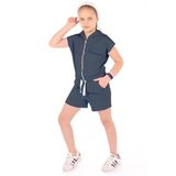 TOONTOY Kız Çocuk Kapüşonlu Fermuarlı Cepli Kısa Kol Kısa Tulum - Bağcık Detaylı, 12-13 Yaş, Kapüşonlu Fermuarlı Cepli Kısa Kol Kısa Tulum, Füme, Kadın