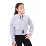 Toontoy Kız Çocuk Kapüşonlu Kadife Sweatshirt Gri Melanj 6-7 YAŞ