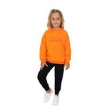 Toontoy Kız Çocuk Kapüşonlu Kanguru Cepli Baskılı Eşofman Takım Oranj 2 YAŞ