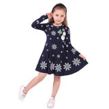 TOONTOY Kız Çocuk Kar Tanesi Baskılı Elbise, 7 Yaş, 22149, Lacivert, Kız Çocuklar