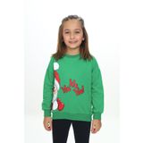 Toontoy Kız Çocuk Kardan Adam Ho Ho Ho Baskılı Sweatshirt Çimen Yeşili 6 YAŞ