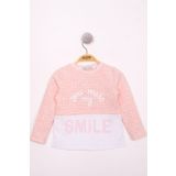 Toontoy Kız Çocuk Kareli Kumaşlı Smile Baskılı T-Shirt - 3 Yaş - Pembe Melanj