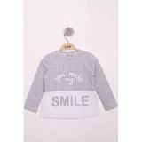 Toontoy Kız Çocuk Kareli Kumaşlı Smile Baskılı T-Shirt - 5 Yaş - Gri Melanj