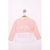 Toontoy Kız Çocuk Kareli Kumaşlı Smile Baskılı T-Shirt - 6 Yaş - Pembe Melanj