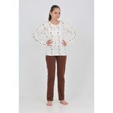 Toontoy Kız Çocuk Karma Baskılı Pijama Takım - Kahve - 6 - 7 Yaş