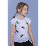 Toontoy Kız Çocuk Karpuz Nakışlı T-Shirt - 4 Yaş - Gri Melanj