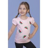 Toontoy Kız Çocuk Karpuz Nakışlı T-Shirt - 4 Yaş - Pembe Melanj