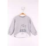 Toontoy Kız Çocuk Kedi Baskılı Sweatshirt - 1 Yaş - Gri Melanj