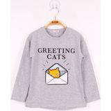 Toontoy Kız Çocuk Kedi Baskılı T-Shirt - 3 Yaş - Gri Melanj