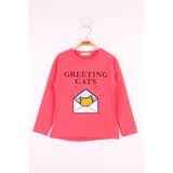 Toontoy Kız Çocuk Kedi Baskılı T-Shirt - 3 Yaş - Nar Çiçeği
