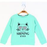 Toontoy Kız Çocuk Kedi Baskılı T-Shirt - 4 Yaş - Mint
