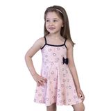 Toontoy Kız Çocuk Kedi Desenli Fiyonk Detaylı Volanlı Elbise Pembe Melanj 4 YAŞ