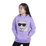 TOONTOY Kız Çocuk Kedi Desenli Taş İşlemeli Kanguru Cepli Sweatshirt, 16592-