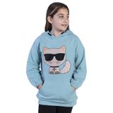 Toontoy Kız Çocuk Kedi Desenli Taş İşlemeli Kanguru Cepli Sweatshirt Yeşil 12 YAŞ