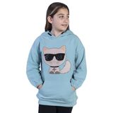 Toontoy Kız Çocuk Kedi Desenli Taş İşlemeli Kanguru Cepli Sweatshirt Yeşil 6 YAŞ