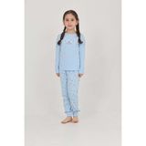 Toontoy Kız Çocuk Kelebek Baskılı Pijama Takım - Mavi - 3 Yaş