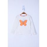 Toontoy Kız Çocuk Kelebek Pullu T-Shirt - 3 Yaş - Ekru