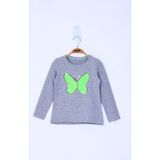Toontoy Kız Çocuk Kelebek Pullu T-Shirt - 3 Yaş - Gri Melanj