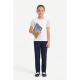 Toontoy Kız Çocuk Kısa Kollu Bisiklet Yaka & Kolu Lastikli Dantelli Pamuklu Basic Okul Tişört 25066 - Beyaz - 10 Yaş