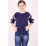 Toontoy Kız Çocuk Kol Detaylı T-Shirt - 8 Yaş - Lacivert