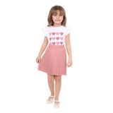 Toontoy Kız Çocuk Kol Fırfır Kalp Baskılı Etekli Takım Gül Kurusu 7 YAŞ