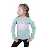 Toontoy Kız Çocuk Kol Ucu Lastikli Taş İşlemeli Baskılı Tişört Yeşil 5 YAŞ