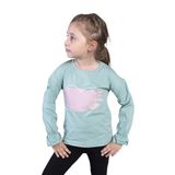 Toontoy Kız Çocuk Kol Ucu Lastikli Taş İşlemeli Baskılı Tişört Yeşil 7 YAŞ