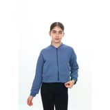 Toontoy Kız Çocuk Kolej Yaka Fermuarlı Cepli Düşük Omuz Baskılı Örme Hırka - 3 İplik Şardunsuz