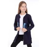 Toontoy Kız Çocuk Kolej Yaka Fermuarlı Pul Payet Nakış Baskılı Örme Hırka - 2 İplik Şardonlu