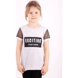 Toontoy Kız Çocuk Kolları Fileli Baskılı T-Shirt - 8 Yaş - Gri Melanj