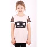 Toontoy Kız Çocuk Kolları Fileli Baskılı T-Shirt - 8 Yaş - Pudra