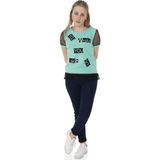 Toontoy Kız Çocuk Kolları Fileli Yazı Baskılı T-shirt - 8 Yaş - Mint