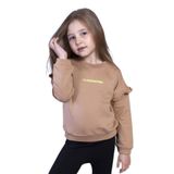 Toontoy Kız Çocuk Kolları Fırfır Detaylı Nakışlı Sweatshirt Kahverengi 2 YAŞ