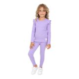 Toontoy Kız Çocuk Kolları Fırfırlı Taytlı Takım Lila 3 YAŞ