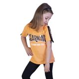 Toontoy Kız Çocuk Kolları Şerit Detaylı Baskılı Tişört Turuncu 7 YAŞ