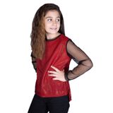 TOONTOY Kız Çocuk Kolları Tüllü Tişört 10 Yaş, 10 Yaş, 11779-1, Kırmızı, Kız çocuk