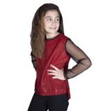 Toontoy Kız Çocuk Kolları Tüllü Tişört - 10 Yaş - Kırmızı