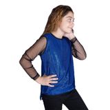 TOONTOY Kız Çocuk Kolları Tüllü Tişört 14 Yaş, 14 Yaş, 11779-1, Saks, Kız çocuk