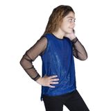 Toontoy Kız Çocuk Kolları Tüllü Tişört - 14 Yaş - Saks