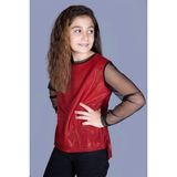 Toontoy Kız Çocuk Kolları Tüllü Tişört - 8 Yaş - Kırmızı