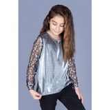 Toontoy Kız Çocuk Kolları Yıldızlı T-Shirt - 8 Yaş - Gri