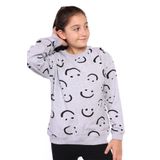 Toontoy Kız Çocuk Komple Gülen İfade Baskılı Sweatshirt Gri Melanj 6-7 YAŞ