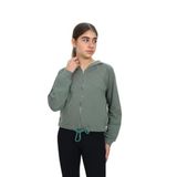 Toontoy Kız Çocuk Komple Kalp Baskılı Kapüşonlu Hırka Yeşil 6-7 YAŞ