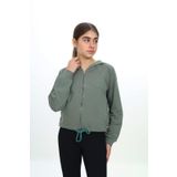 Toontoy Kız Çocuk Komple Kalp Baskılı Kapüşonlu Hırka Yeşil 8-9 YAŞ