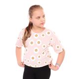 Toontoy Kız Çocuk Komple Papatya Baskılı Tişört - 10 - 11 Yaş - Pudra