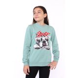 Toontoy Kız Çocuk Köpek Figür Baskılı Sweatshirt Yeşil 12-13 YAŞ