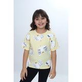 Toontoy Kız Çocuk Kuş Pano Baskılı Tişört - Açık Sarı - 4 Yaş